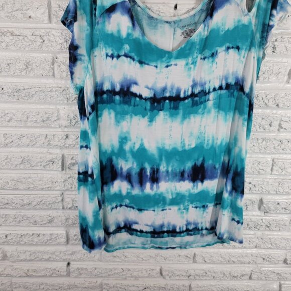 Lane Bryant Womens Top 18 20 Plus Tee Cold Shoulder Blue Tie Dye TIE25E - Picture 4 of 8